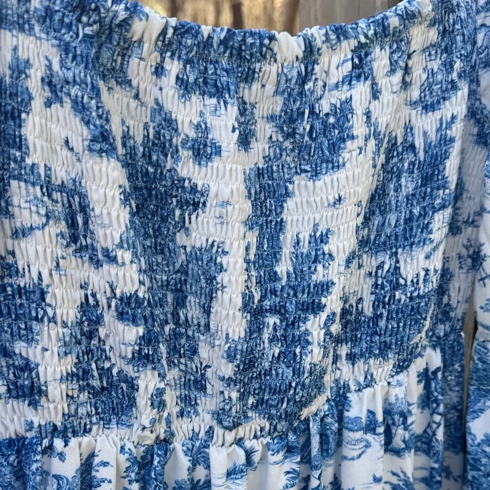 Blue and White Floral Toile Maxi Dress - Picture 6 of 9